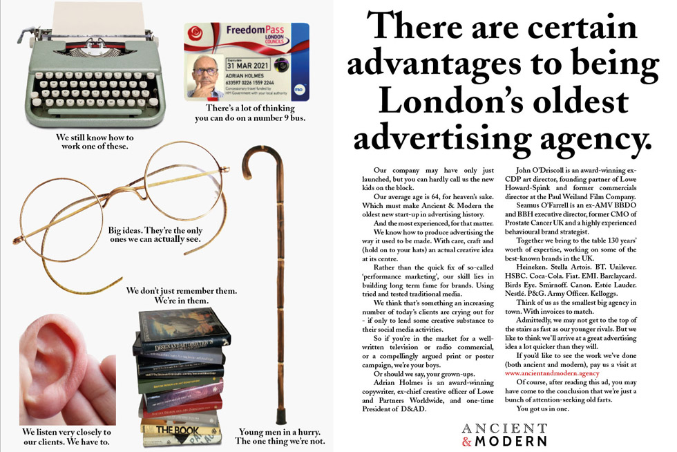 Ancient and Modern agency house ad